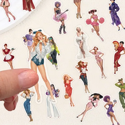 Retro Pin-up Mädchen PET Transparente Aufkleber Mode Frauen Wasserdichte Decals Für DIY Scrapbook Journal Planer Deko Zubehör