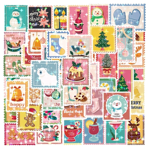Kerstmis Postzegel Stickers Waterdicht PVC Sterrenfilm Cartoon Sneeuwpop Rendier Boom Decals Voor Journal Laptop Cadeau Decoratie