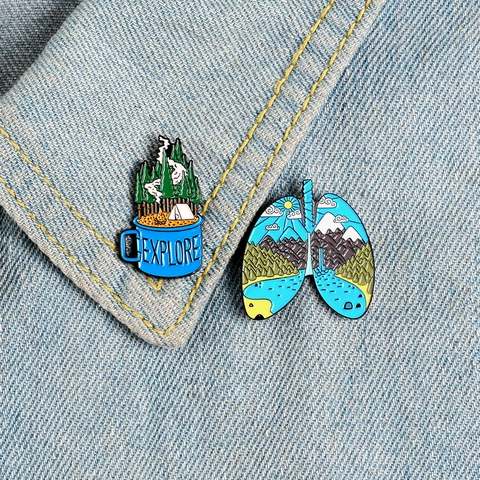 Legierung Emaille Brosche Pin Kreative Landschaft Berg Mond Meer Outdoor Abenteuer Abzeichen Reversnadel Schmuck Geschenk