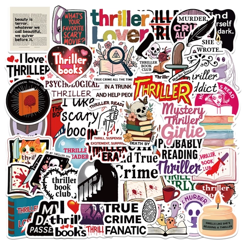 Thriller Horror Mystery Libri Adesivi per Amanti dei Libri Club Teschio Pugnale Impermeabili in PVC per Laptop Borraccia Valigia Chitarra Decorazione