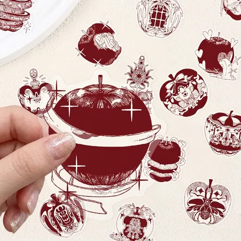 Adesivi PET Mela Rosso Scuro Gotici Impermeabili Decalcomanie Trasparenti per Scrapbooking Diario Bottiglia D'acqua Laptop Decorazione Fai Da Te Artigianato