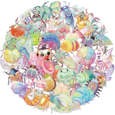 Set di Adesivi in PET Insetti Impermeabili Farfalle e Coleotteri Disegnati a Mano per Scrapbooking Laptop Journal Fai da Te