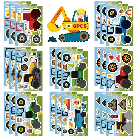 Adesivi Puzzle di Veicoli da Cantiere della Fattoria del Fumetto DIY PVC Impermeabile per Computer Valigia Giocattolo Educativo Bambini