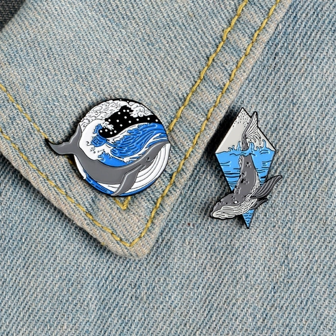 Creative Whale Alloy Enamel Brooch Marine Wave Round Rhombus Badge Personality Clothing Backpack Accessories Jewelry Gift For Women Men