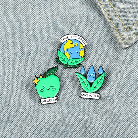 Eco Friendly Enamel Pins Set Save The Earth Go Green Save Water Cartoon Alloy Brooches Clothing Backpack Badge Gifts