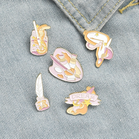 Lot de Broches en Émail Thème Art Créatif Palette Pinceau Encrier Ruban Dream Badge en Alliage pour Hommes Femmes