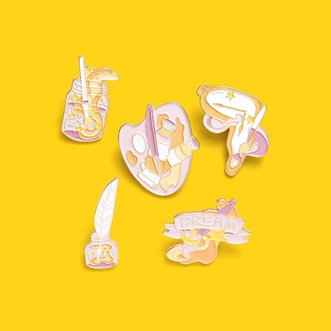 Lot de Broches en Émail Thème Art Créatif Palette Pinceau Encrier Ruban Dream Badge en Alliage pour Hommes Femmes