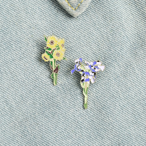 Van Gogh Kunst Sonnenblume Iris Emaille Brosche Pins Für Damen Herren Künstlerische Legierung Floral Revers Pin Schmuck Geschenk