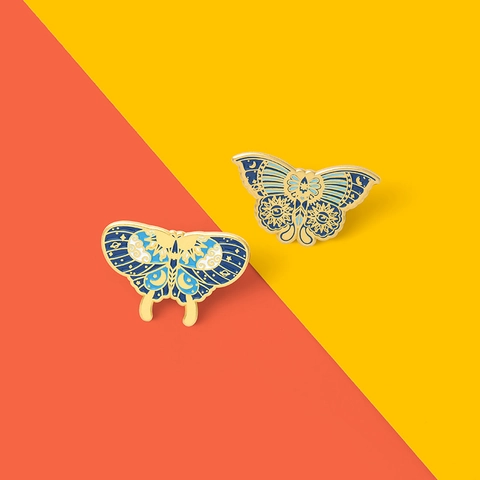 Spilla in Smalto a Forma di Farfalla Celeste Vintage in Lega Con Motivo Astrologico Sole Luna Stelle Regalo Per Donna Accessorio