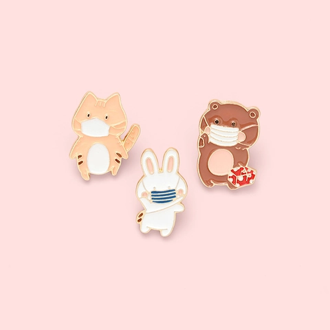 Cute Cartoon Animal Mask Enamel Brooch Pin Alloy Lacquer Rabbit Cat Bear Badge Creative Clothing Accessory Jewelry For Women Men Kids