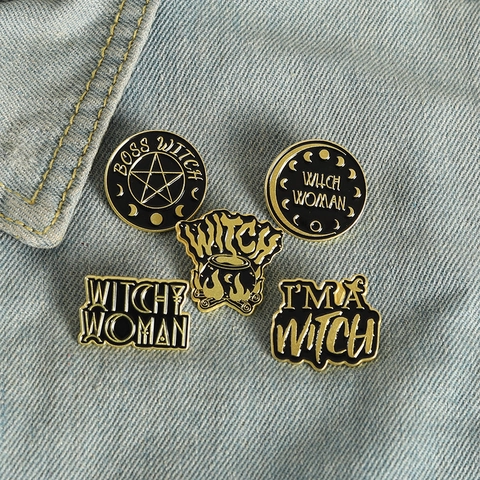 Witch Woman Mondphase Emaille Pin Gothic Mysteriös Pentagramm Legierung Brosche Mystischer Schmuck Zubehör Für Kleidung Taschen