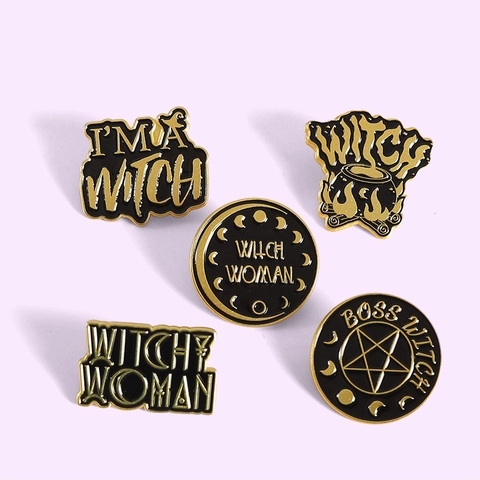 Witch Woman Mondphase Emaille Pin Gothic Mysteriös Pentagramm Legierung Brosche Mystischer Schmuck Zubehör Für Kleidung Taschen