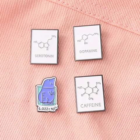 Minimalist Science Chemistry Formula Alloy Enamel Pin Dopamine Caffeine Serotonin Mole Badge Fashion Jewelry Lapel Pin Gift