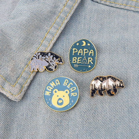 Creative Cartoon Snow Mountain Bear Enamel Pin Personalized Nature Night Scene Alloy Brooch Lapel Badge For Clothes Jewelry