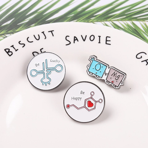 Science Theme Enamel Brooch Alloy Chemistry Biology Molecule tRNA Pin Be Happy Be Lucky Badge For Clothing Accessories Jewelry Gift