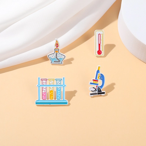 Cartoon Science Laboratory Enamel Pin Alloy Lacquered Microscope Thermometer Alcohol Lamp Test Tube Brooch Jewelry Gift