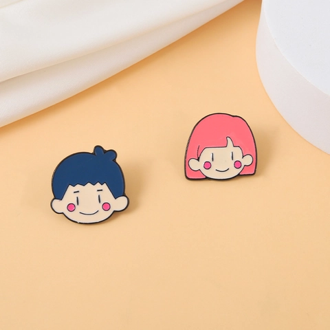 Cute Cartoon Boy Girl Couple Enamel Pins Alloy Lacquer Lapel Badges For Clothing Bags Jewelry Fashion Accessories Gift