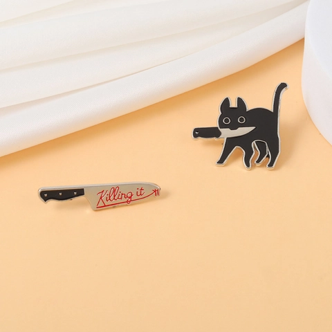 Kreative Schwarze Katze Mit Messer Emaille Brosche Killing It Dolch Abzeichen Pin Für Jacke Rucksack Unisex Cartoon Tier Accessoire