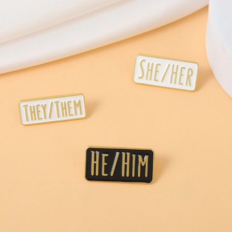 Minimalist Alloy Enamel Gender Pronoun Brooch SHE HER HE HIM THEY THEM Creative Identity Badge Jewelry Pin For Clothing Bag