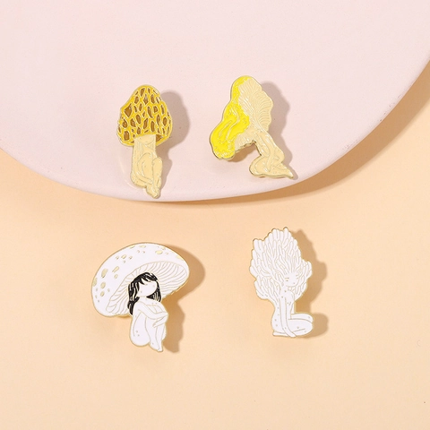 Creative Mushroom Girl Enamel Pin Personalized Alloy Brooch Vintage Cartoon Lapel Pin Decorative Jewelry Accessory For Women Men