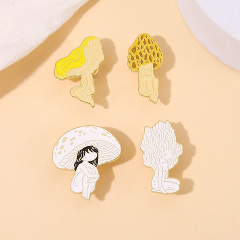 Creative Mushroom Girl Enamel Pin Personalized Alloy Brooch Vintage Cartoon Lapel Pin Decorative Jewelry Accessory For Women Men