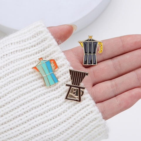 Cartoon Coffee Culture Series Alloy Brooch Enamel Pin Moka Pot Coffee Cup Bag Shape Electroplated Badge Unisex Jewelry