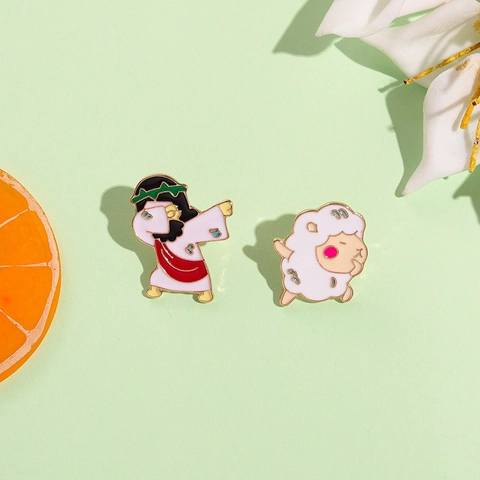 Cartoon Dabbing Jesus Sheep Enamel Brooch Pin Alloy Lacquer Lapel Pins For Clothing Backpack Unisex Decorative Jewelry
