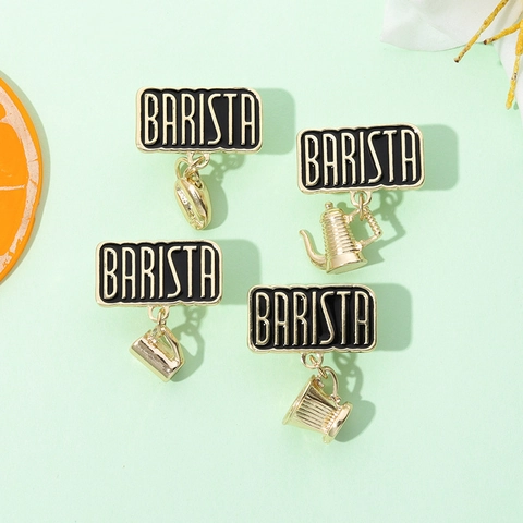 Barista Coffee Theme Alloy Enamel Brooch Badge Coffee Bean Cup Pot Shape Creative Metal Lapel Pin Jewelry Gift Accessories
