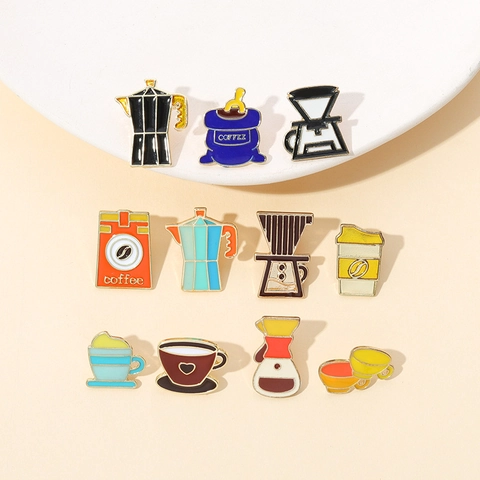 Spilla in Lega Vintage a Tema Caffè Set Spille in Smalto Creative Moka Tazza da Caffè Distintivo Gioielli Regalo Vestiti Zaino