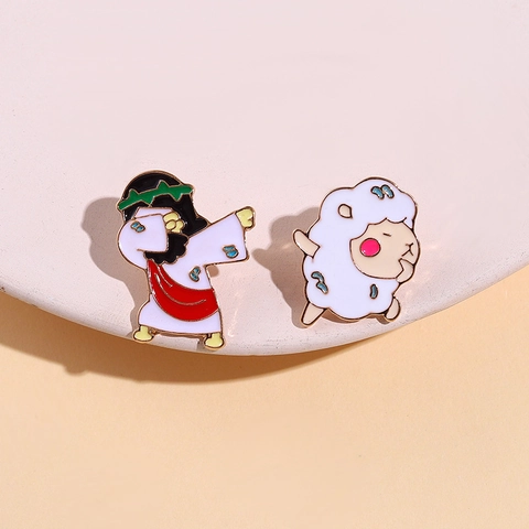 Cartoon Dabbing Jesus Sheep Enamel Brooch Pin Alloy Lacquer Lapel Pins For Clothing Backpack Unisex Decorative Jewelry