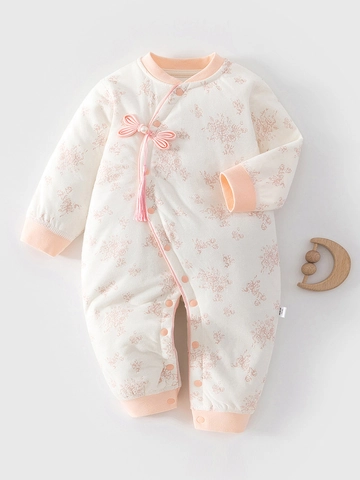 Baby Mädchen Chinesischer Stil Gesteppter Strampler Wattierter Blumen Jumpsuit Langarm Säugling Romper Mit Quaste Traditionelle Kleidung