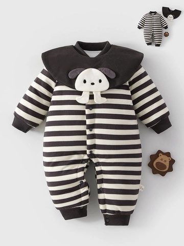 Unisex Säugling Winter Wattierter Strampler Langarm Gestreifter Jumpsuit Cartoon Welpe Warmes Baumwollfutter Neugeborene Krabbeloutfit