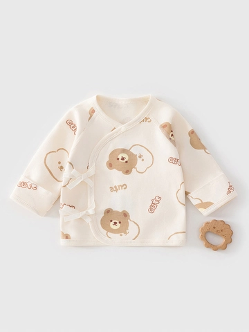 Weiche Baumwolle Neugeborene Baby Kimono Top Seitlich Binden Langarm Säugling Hemd Süße Cartoon Bär Drucken Atmungsaktiv Klasse A Sicherheit Kleidung