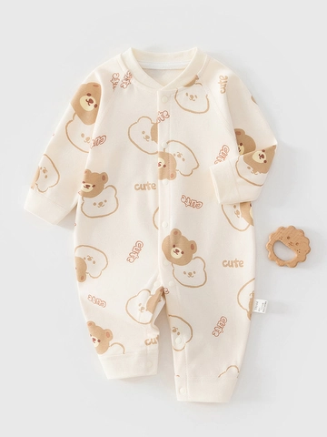Tutina Neonato in Cotone a Maniche Lunga Con Stampa Orsetto Jumpsuit Senza Ossa Per Bambini Comodo Body Pigiama