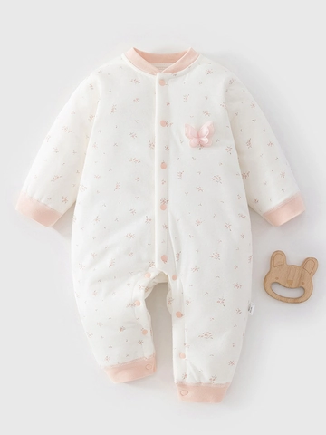 Neugeborenes Baby Gesteppter Strampler Warm Langarm Baumwolle Blumen Regenbogen Druck Herbst Winter Kleinkind Bodysuit Jumpsuit