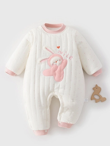 Winter Baby Meisjes Gewatteerde Romper Warm Katoen Stippen Konijn Patroon Lange Mouw Bodysuit Dikke Outfit