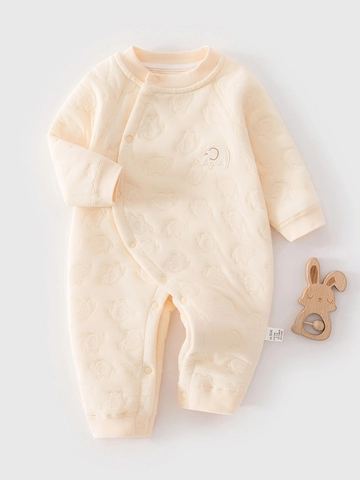 Pagliaccetto Caldo Trapuntato per Neonato Manica Lunga Ricamo Elefante Chiusura Laterale in Cotone Tuta per Bambini Autunno Inverno