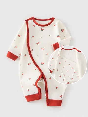 Newborn Baby Cotton Romper Oblique Placket Long Sleeve Jumpsuit Side Opening Snap Pajamas For Infant Boys Girls Clothes