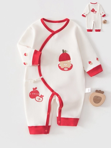 Pagliaccetto Kimono in Cotone per Neonato Manica Lunga Body a Farfalla Rosso Mela Pomodoro Vestiti per Bambini
