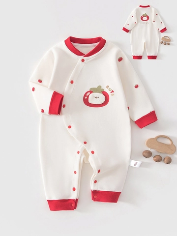 Pagliaccetto a Manica Lunga in Cotone per Neonato Tuta con Stampa di Frutta Carina Abbigliamento Morbido per Autunno Inverno