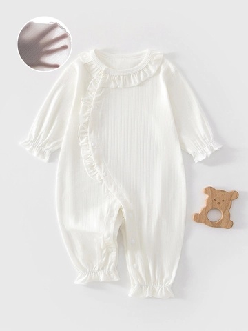 Body Bébé Fille Nouveau-né Été Manches Longues Lyocell Côtelé Volants Barboteuse Mince Respirant Jumpsuit Princesse