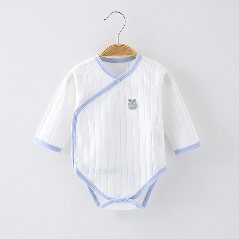 Long Sleeve Newborn Baby Romper Cotton Ribbed Side Opening Bodysuit With Cloud Apple Pattern Infant Sleepwear Pajamas