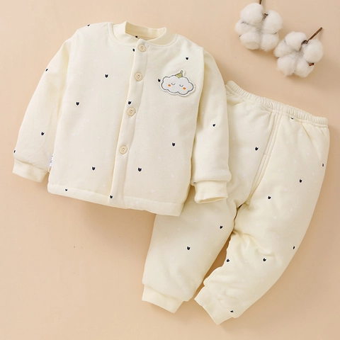 Infant Quilted Thermal Underwear Clothing Cotton Padded Thickened Newborn Baby Warm Long Sleeve Top And Pants Casual Home Outfit