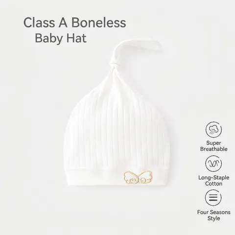 Neugeborene Baby Knoten Mütze 100% Baumwolle Gerippt Nahtlos Weich Säugling Haube Mit Cartoon Stickerei Patch Für 0-6 Monate
