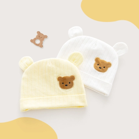 Berretto in Cotone per Neonati Con Orecchie da Orso per Bambini 0-3 Mesi Morbido Cappello a Coste per Protezione Testa Copricapo Carino