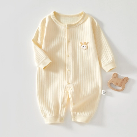 Neugeborenes Baby Baumwolle Gerippter Strampler Langarm Hase Stickerei Jumpsuit Für Kleinkind Frühling Herbst Schlafanzug
