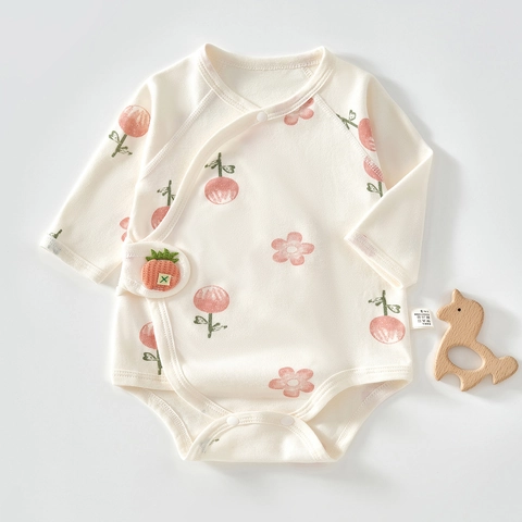 Newborn Baby Long Sleeve Cotton Bodysuit Seamless Soft Infant Romper For Autumn Winter Breathable Diagonal Tie Belly Protection Pajamas