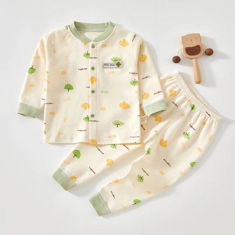 Infant Cotton Long Sleeve Lounge Set Breathable Bone-Free Pajamas For Newborn Toddler Boys Girls Soft Daily Sleepwear