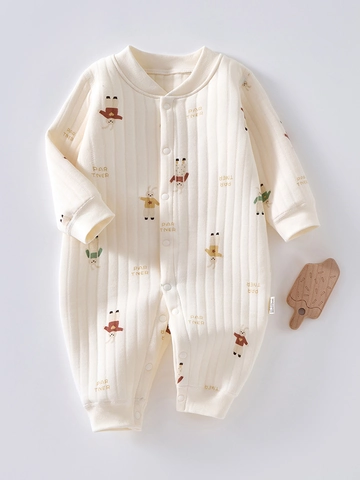 Newborn Baby Padded Romper Autumn Winter Warm Cotton Quilted Bodysuit Long Sleeve Thermal Infant Sleeping Clothes