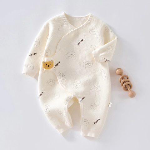 Newborn Baby Romper Long Sleeve 3-Layer Air Cotton Quilted Jumpsuit Autumn Winter Warm Infat Boy Girl Cartoon Pattern Cotton Clothing